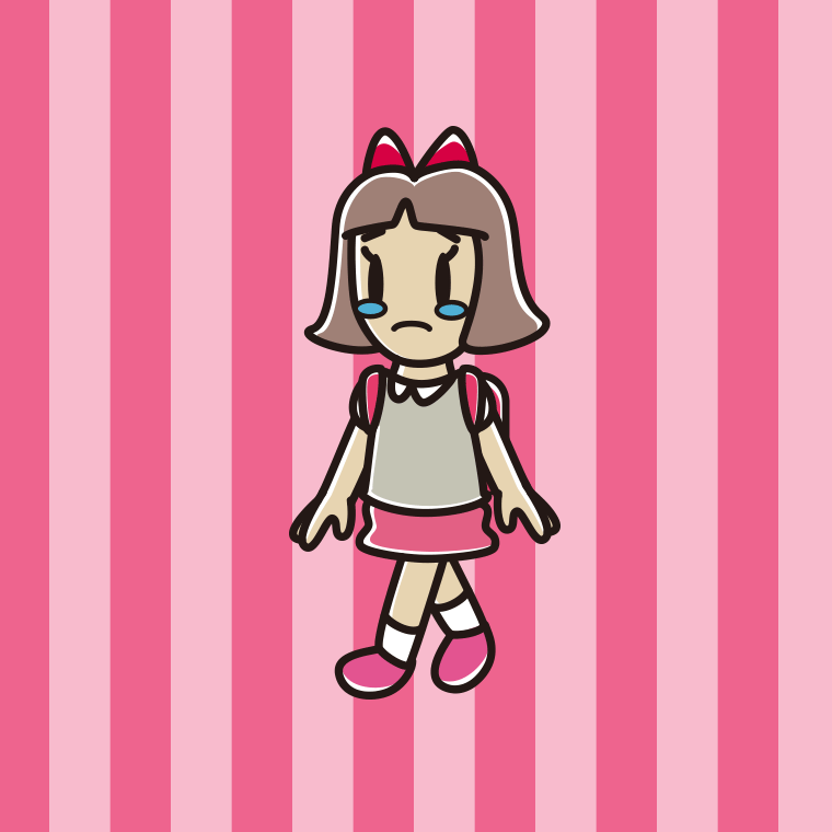 泣きながら通学する小学生女子のイラスト【色、背景あり】PNG