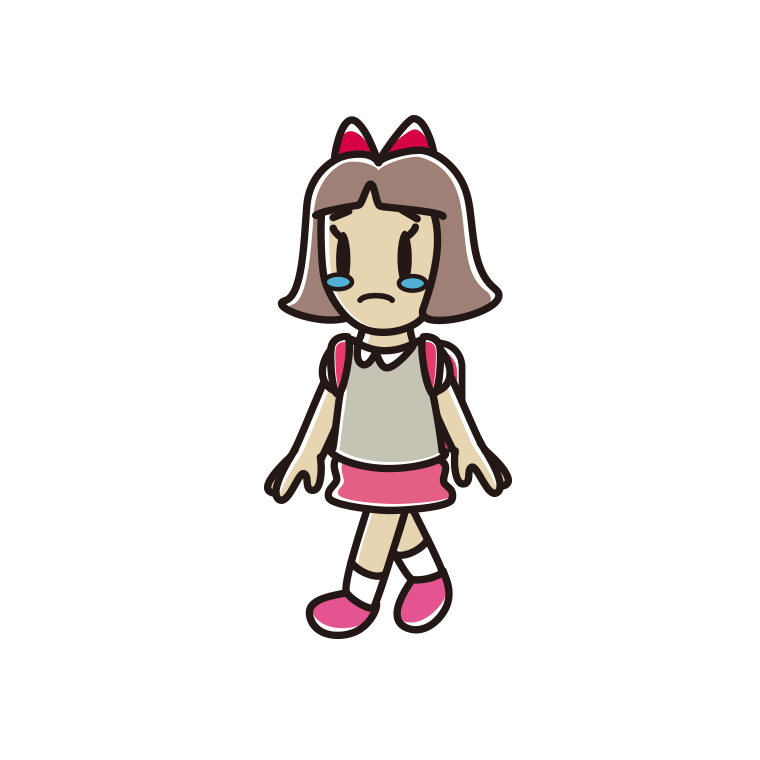 泣きながら通学する小学生女子のイラスト【色あり、背景なし】透過PNG