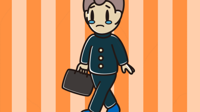 泣きながら通学する男子中学生のイラスト【色、背景あり】PNG