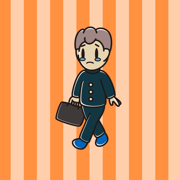 泣きながら通学する男子中学生のイラスト【色、背景あり】PNG