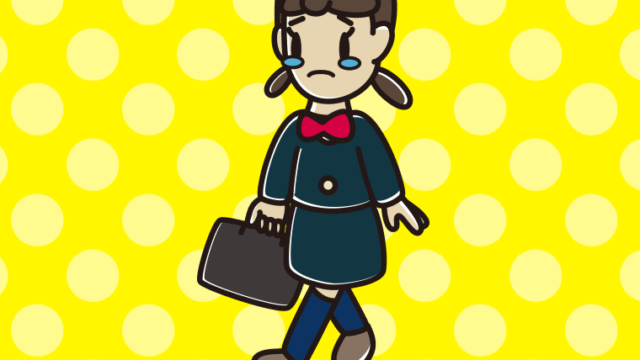 泣きながら通学する女子中学生のイラスト【色、背景あり】PNG