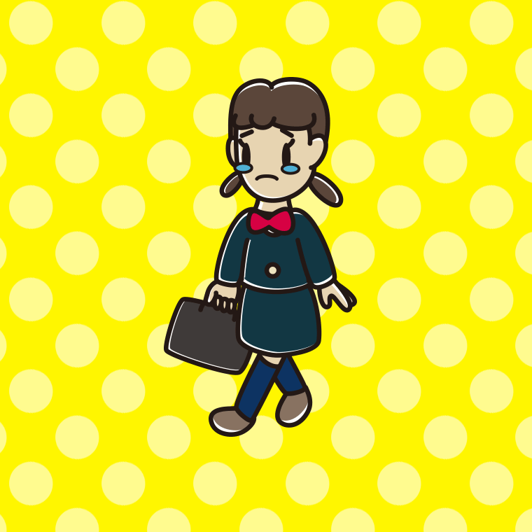 泣きながら通学する女子中学生のイラスト【色、背景あり】PNG