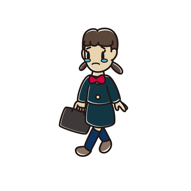 泣きながら通学する女子中学生のイラスト【色あり、背景なし】透過PNG