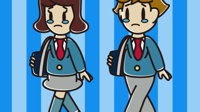 泣きながら通学する高校生のイラスト【色、背景あり】PNG