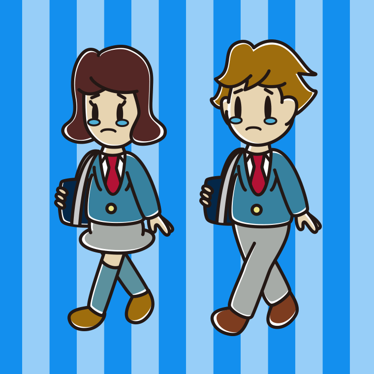 泣きながら通学する高校生のイラスト【色、背景あり】PNG