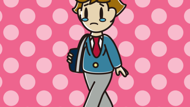 泣きながら通学する男子高校生のイラスト【色、背景あり】PNG