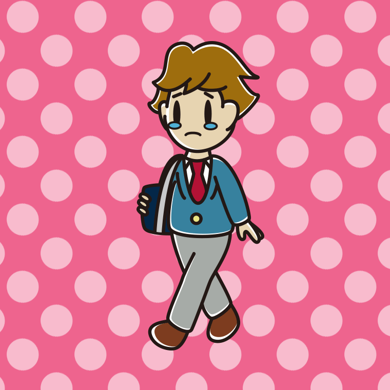 泣きながら通学する男子高校生のイラスト【色、背景あり】PNG