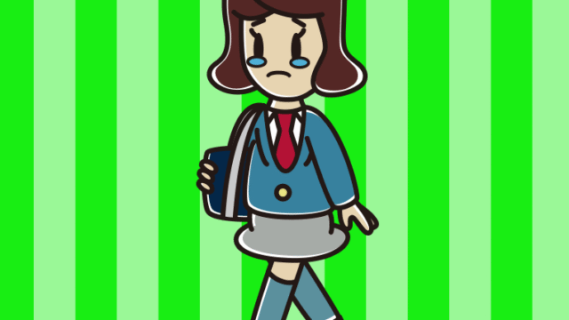 泣きながら通学する女子高校生のイラスト【色、背景あり】PNG