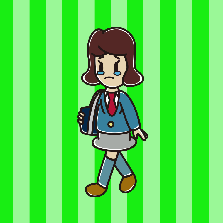 泣きながら通学する女子高校生のイラスト【色、背景あり】PNG