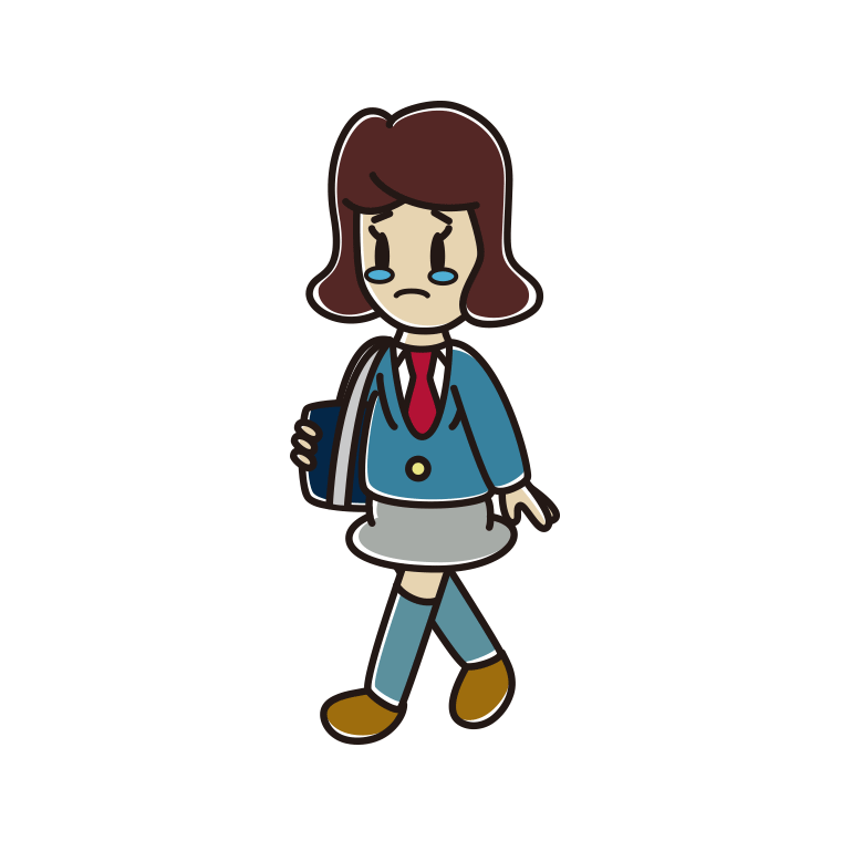 泣きながら通学する女子高校生のイラスト【色あり、背景なし】透過PNG