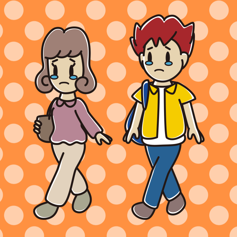 泣きながら通学する大学生のイラスト【色、背景あり】PNG