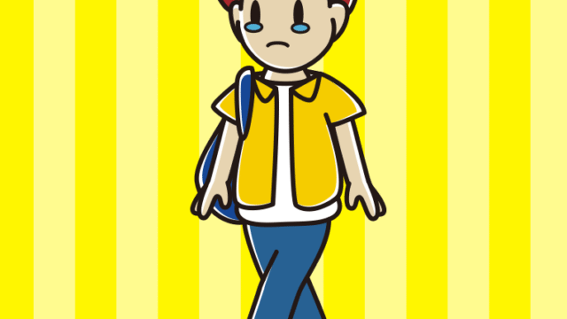 泣きながら通学する男子大学生のイラスト【色、背景あり】PNG