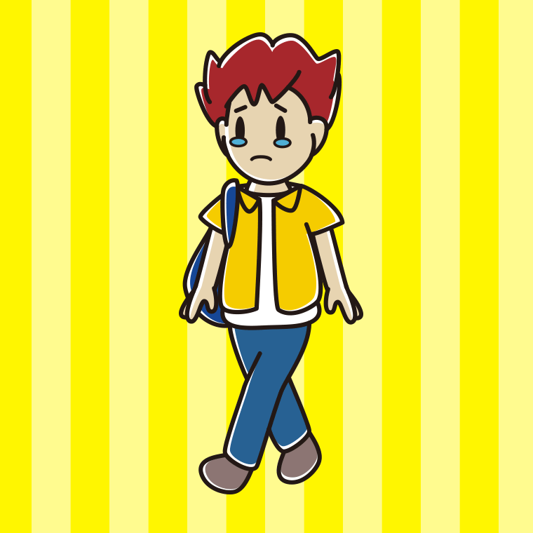 泣きながら通学する男子大学生のイラスト【色、背景あり】PNG