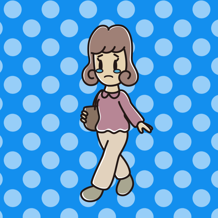 泣きながら通学する女子大学生のイラスト【色、背景あり】PNG