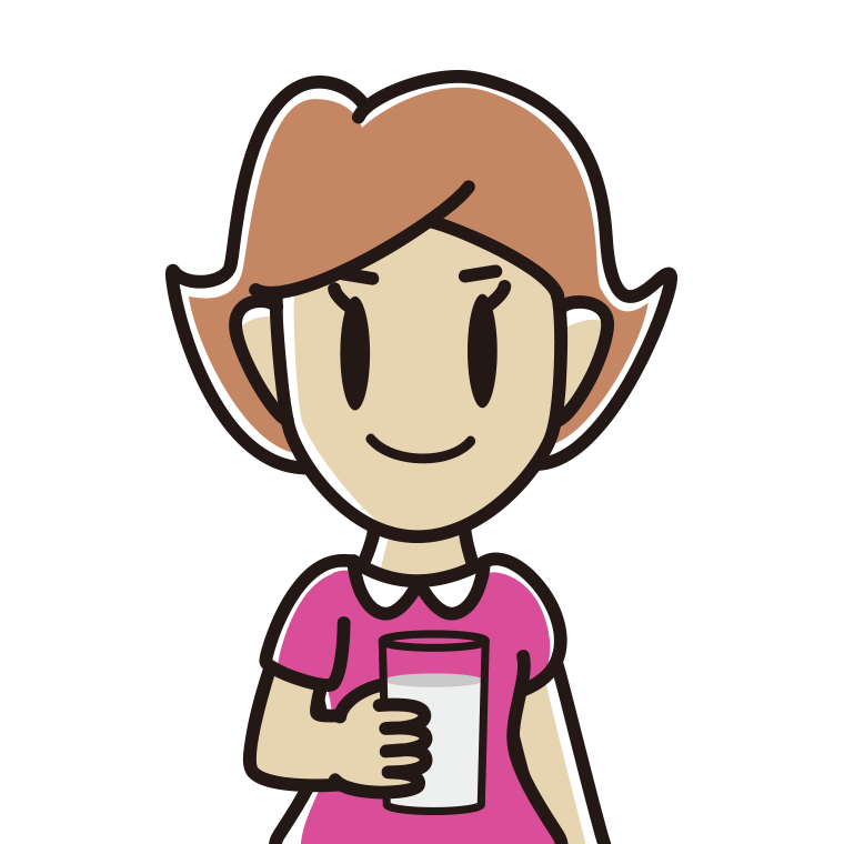 牛乳を飲む女性のイラスト【色あり、背景なし】透過PNG