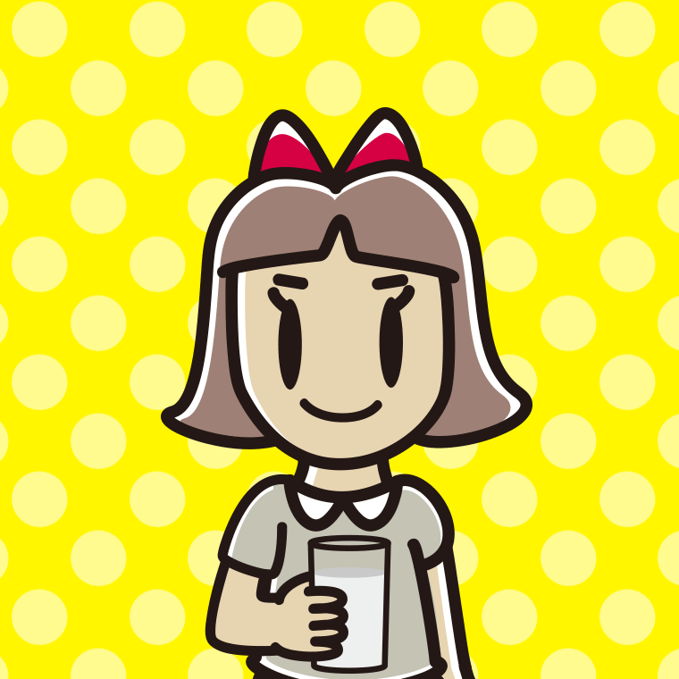 牛乳を飲む小学生女子のイラスト【色、背景あり】PNG