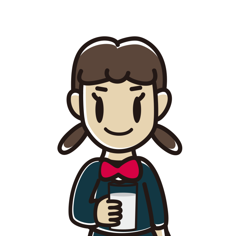 牛乳を飲む女子中学生のイラスト【色あり、背景なし】透過PNG