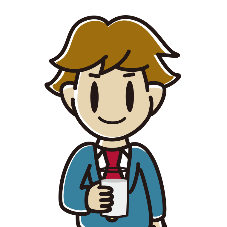牛乳を飲む男子高校生のイラスト【色あり、背景なし】透過PNG