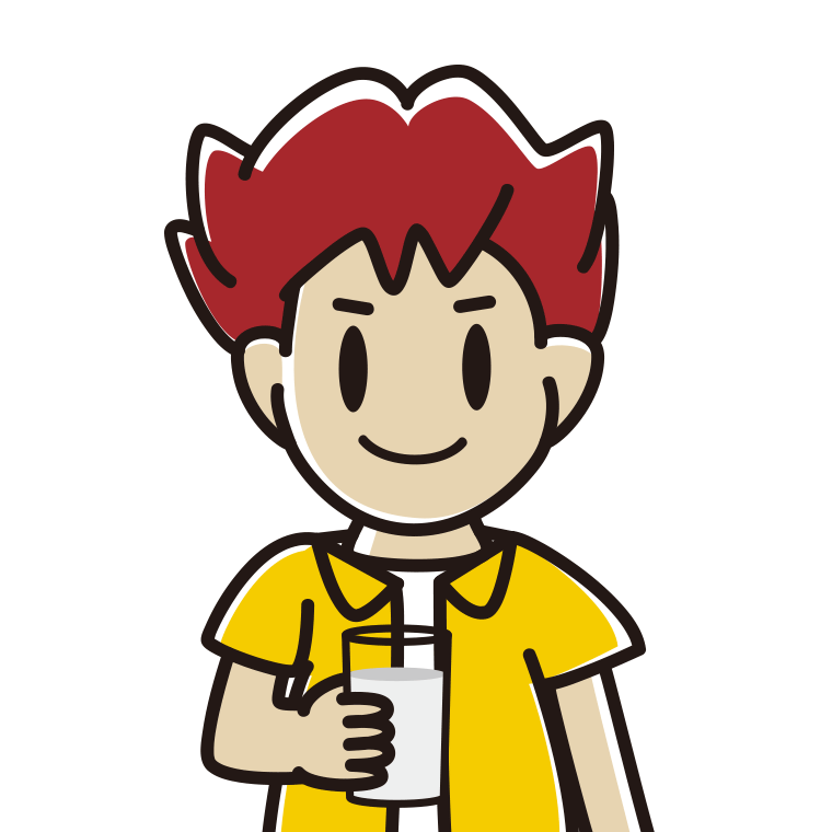 牛乳を飲む男子大学生のイラスト【色あり、背景なし】透過PNG