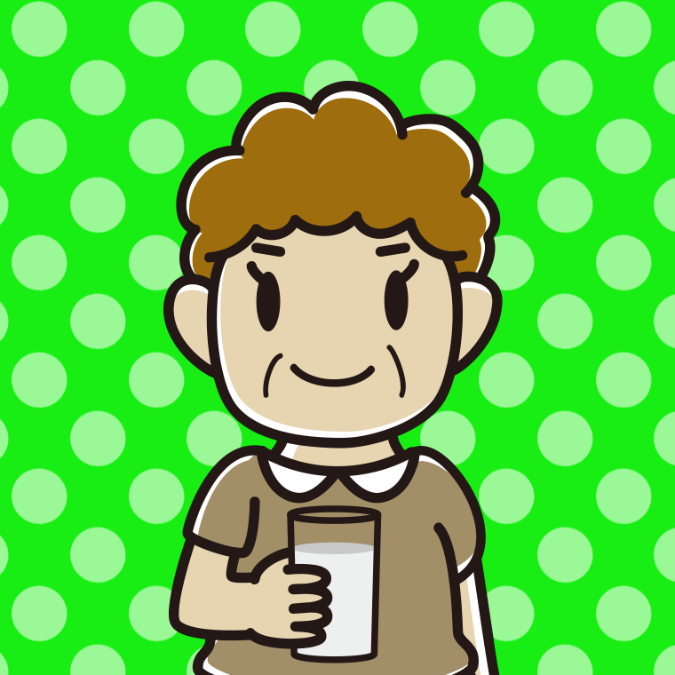 牛乳を飲むおばさんのイラスト【色、背景あり】PNG