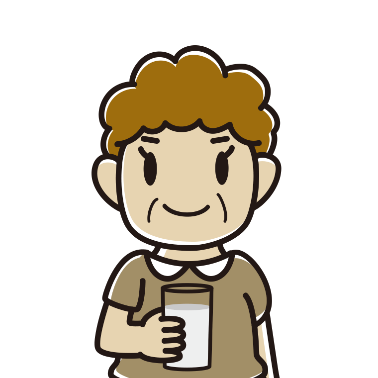 牛乳を飲むおばさんのイラスト【色あり、背景なし】透過PNG