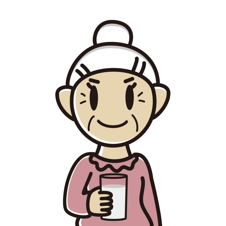 牛乳を飲むおばあさんのイラスト【色あり、背景なし】透過PNG