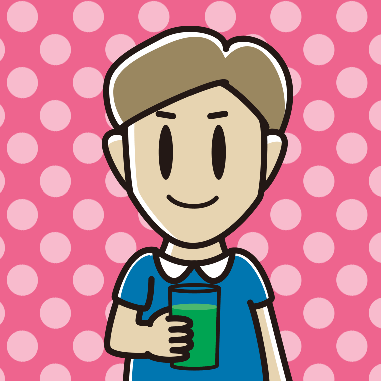 青汁を飲む男性のイラスト【色、背景あり】PNG