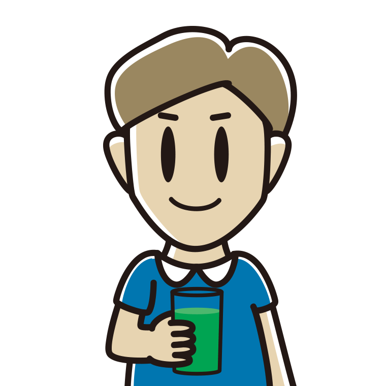 青汁を飲む男性のイラスト【色あり、背景なし】透過PNG