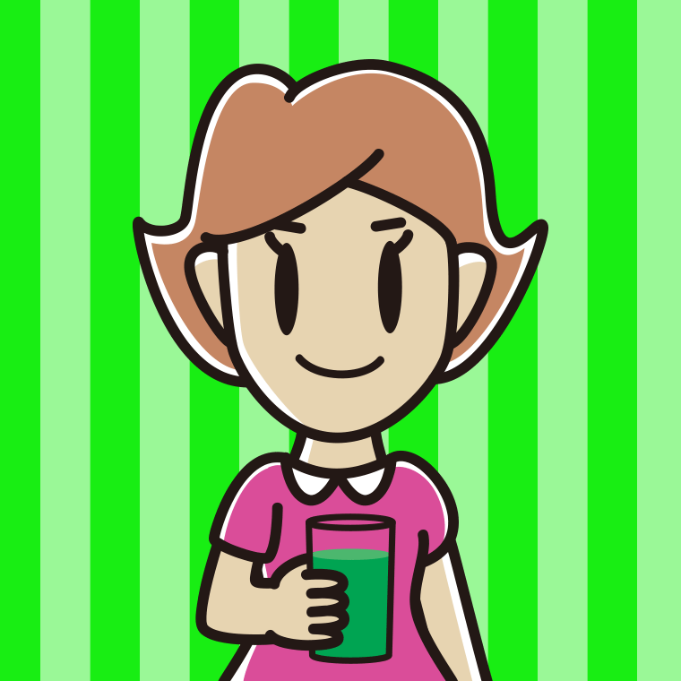 青汁を飲む女性のイラスト【色、背景あり】PNG