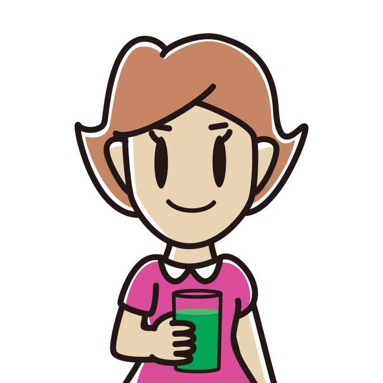 青汁を飲む女性のイラスト【色あり、背景なし】透過PNG