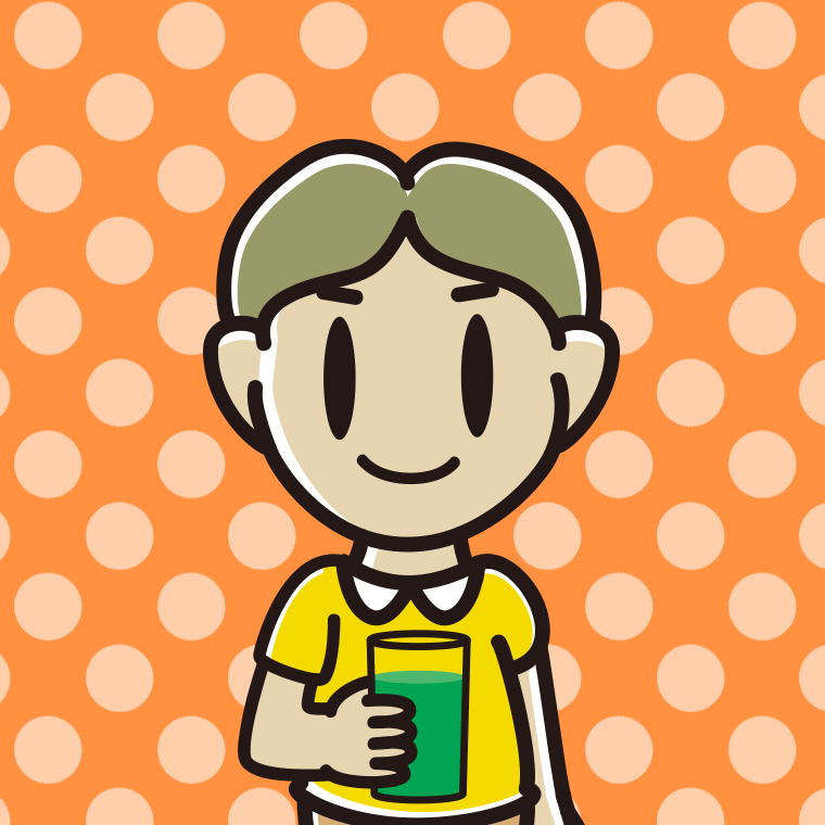 青汁を飲む小学生男子のイラスト【色、背景あり】PNG