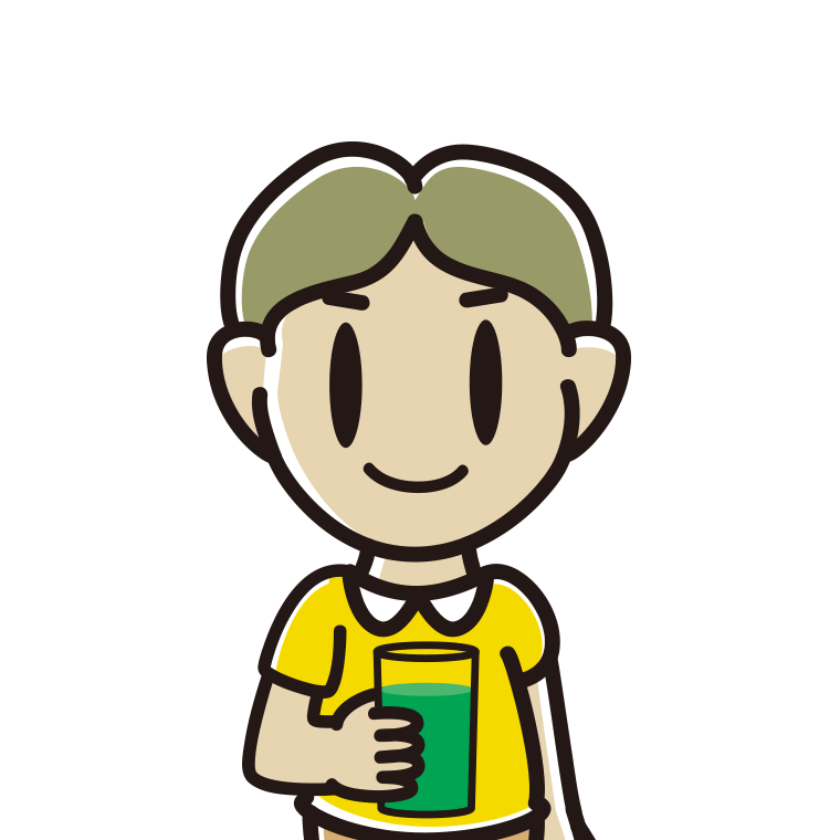 青汁を飲む小学生男子のイラスト【色あり、背景なし】透過PNG