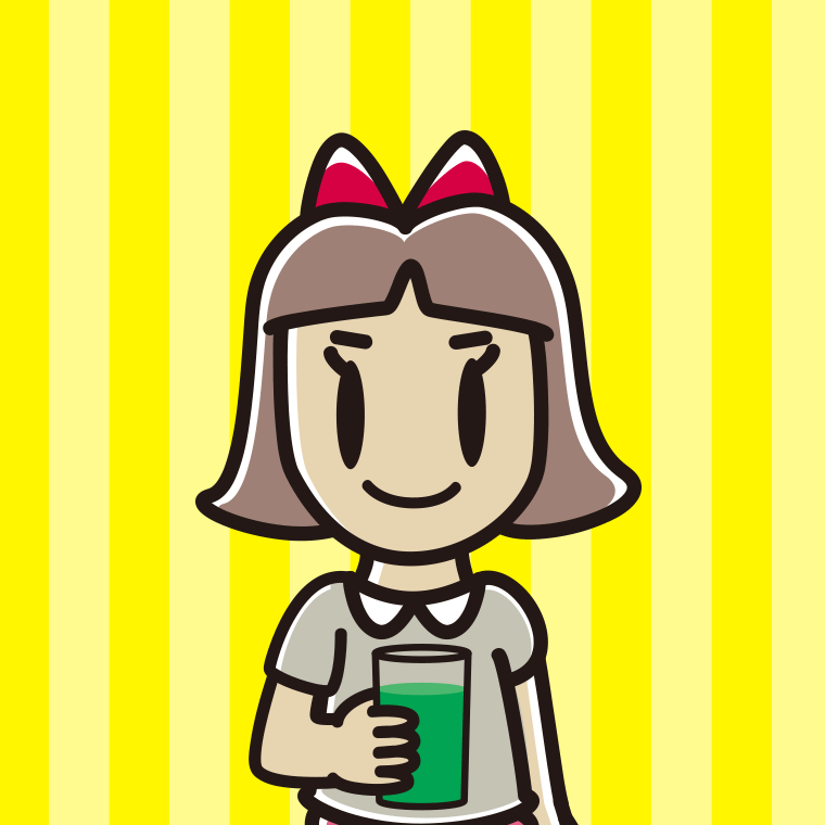 青汁を飲む小学生女子のイラスト【色、背景あり】PNG