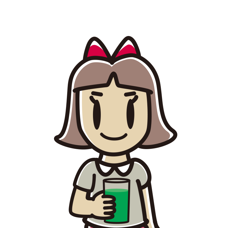 青汁を飲む小学生女子のイラスト【色あり、背景なし】透過PNG