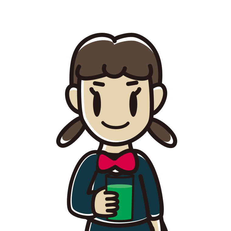 青汁を飲む女子中学生のイラスト【色あり、背景なし】透過PNG