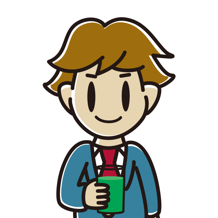 青汁を飲む男子高校生のイラスト【色あり、背景なし】透過PNG