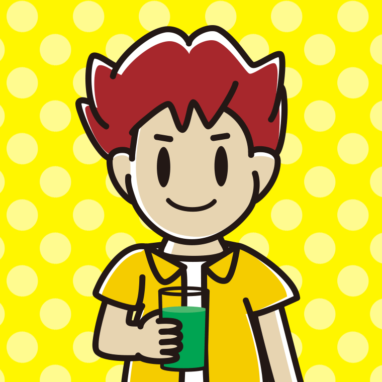 青汁を飲む男子大学生のイラスト【色、背景あり】PNG