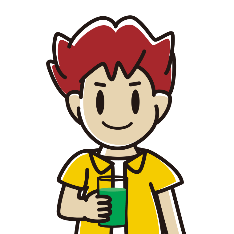 青汁を飲む男子大学生のイラスト【色あり、背景なし】透過PNG