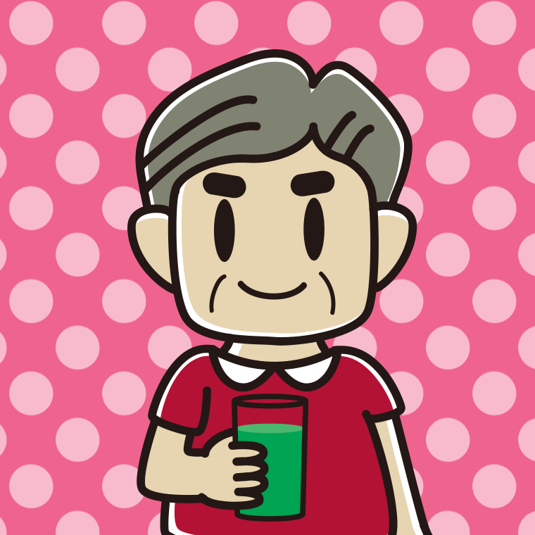 青汁を飲むおじさんのイラスト【色、背景あり】PNG