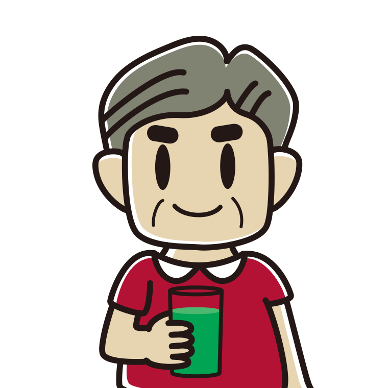 青汁を飲むおじさんのイラスト【色あり、背景なし】透過PNG