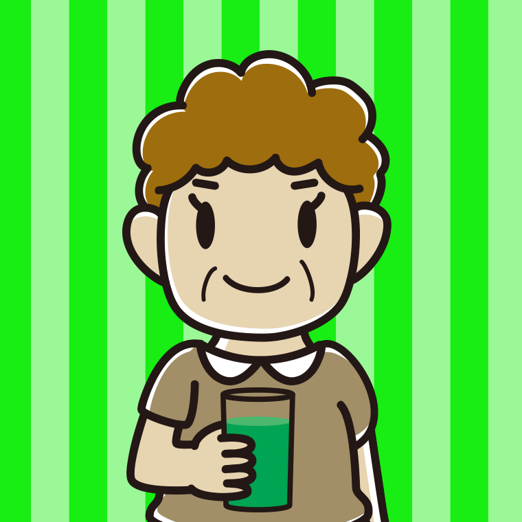 青汁を飲むおばさんのイラスト【色、背景あり】PNG
