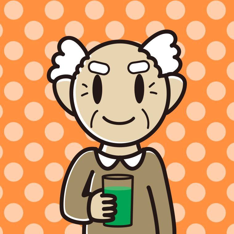 青汁を飲むおじいさんのイラスト【色、背景あり】PNG