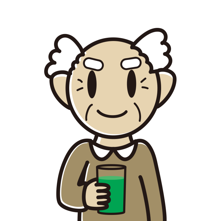 青汁を飲むおじいさんのイラスト【色あり、背景なし】透過PNG