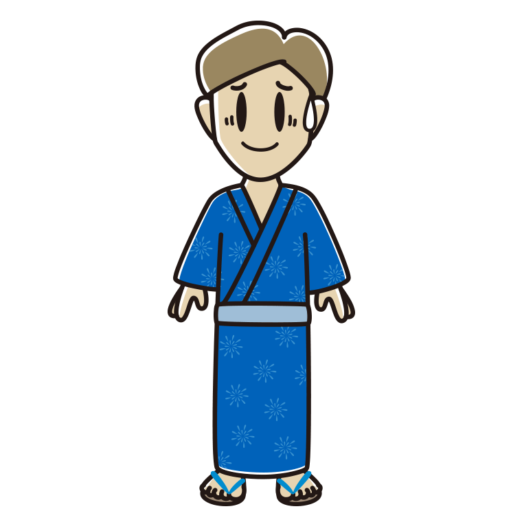 苦笑いする浴衣姿の男性のイラスト【色あり、背景なし】透過PNG