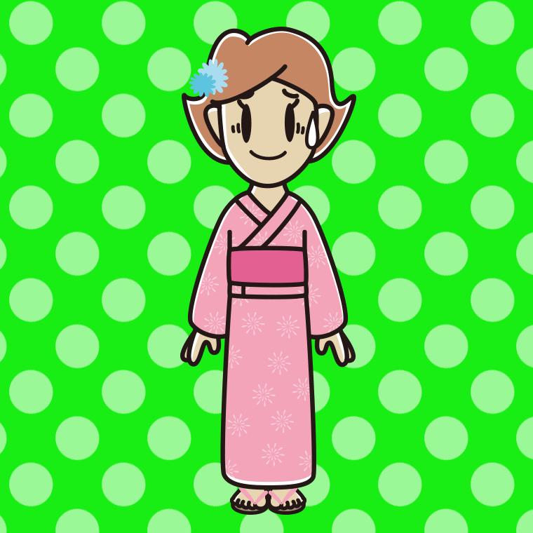 苦笑いする浴衣姿の女性のイラスト【色、背景あり】PNG