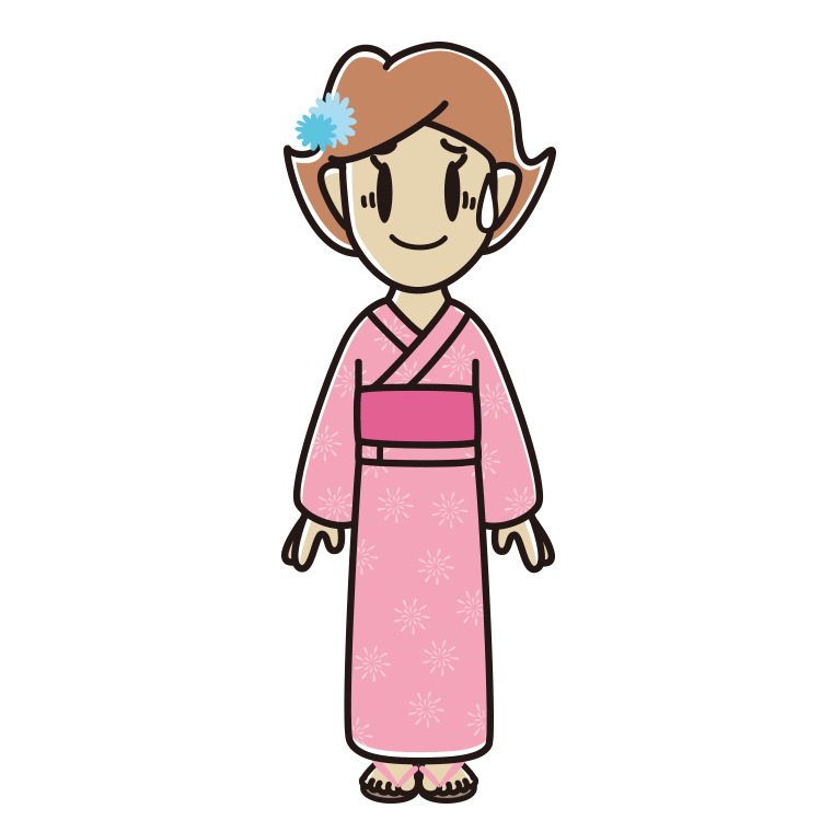 苦笑いする浴衣姿の女性のイラスト【色あり、背景なし】透過PNG