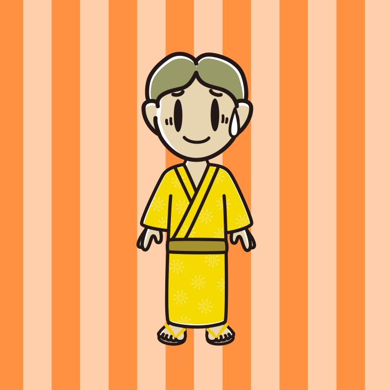 苦笑いする浴衣姿の小学生男子のイラスト【色、背景あり】PNG