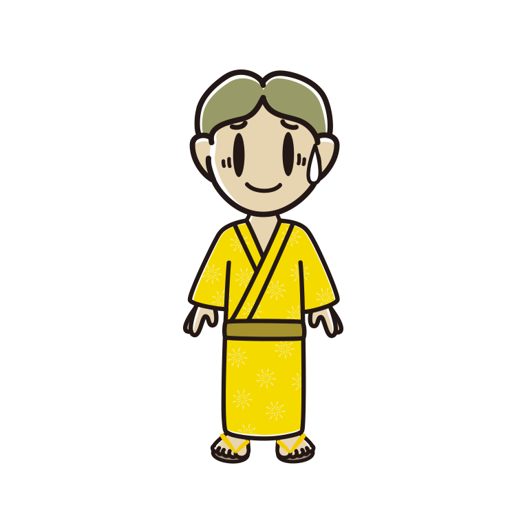 苦笑いする浴衣姿の小学生男子のイラスト【色あり、背景なし】透過PNG