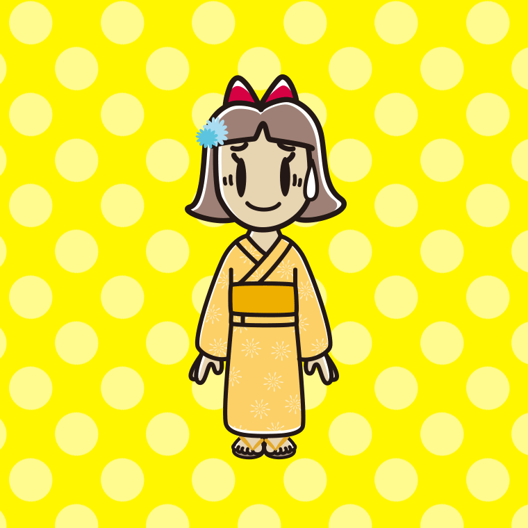 苦笑いする浴衣姿の小学生女子のイラスト【色、背景あり】PNG