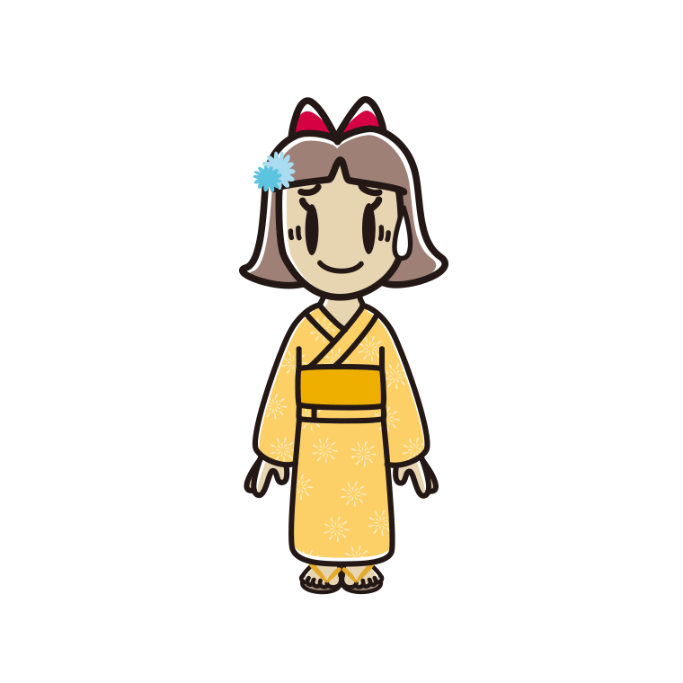 苦笑いする浴衣姿の小学生女子のイラスト【色あり、背景なし】透過PNG
